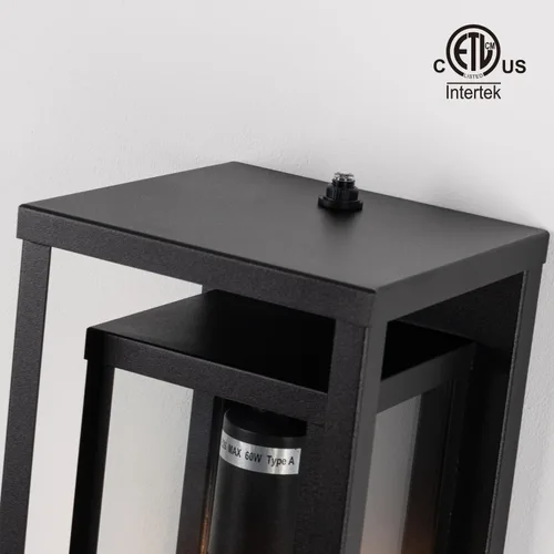 Miniatura 4 de mirrea Aplique de pared para exteriores de 14 pulgadas, 1 luz en negro mate, marco de metal rectangular y pantalla de vidrio transparente, luz
