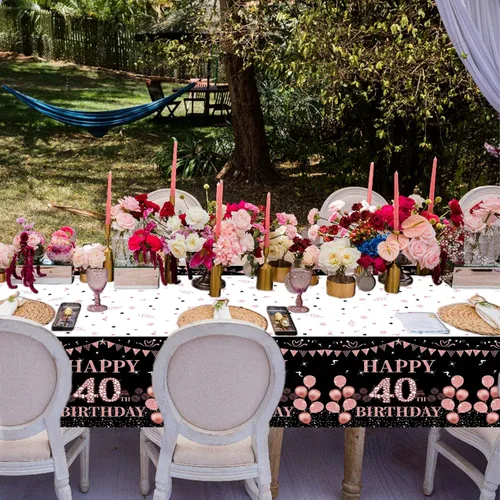 Miniatura 5 de Mantel rectangular grande de 54 x 108 pulgadas para cumpleaños de mujeres y hombres, decoración de mesa temática de 40 cumpleaños para mujeres