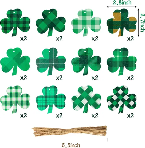 Miniatura 2 de WATINC Paquete de 25 adornos de madera de trébol, estilos clásicos del día de San Patricio, colgante de madera con recortes en forma de trébol