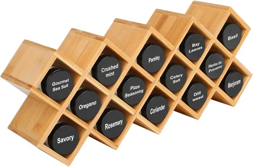 Miniatura 5 de Criss-Cross - Organizador de especias de bambú para encimera de 18 tarros, armario de cocina, armario de pared, almacenamiento de especias