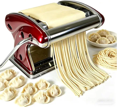 LEONEBEB Máquina de pasta y rodillo de manivela de mano - Máquina de fideos manual 2 en 1 con cortadores integrados de 0.079 in/0.157 in, grosor