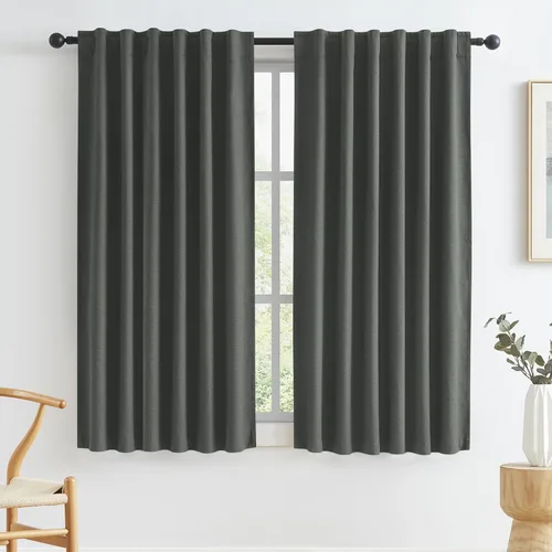 Miniatura 9 de Paneles de cortinas de ventana 100% opacas, con trabillas traseras, bolsillo para barra, gancho, cinturón, aspecto plisado, cortinas para sistema