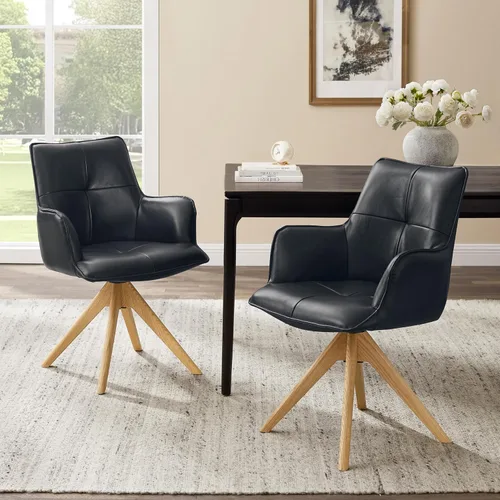Miniatura 11 de Art Leon Silla de escritorio giratoria – Silla de oficina tapizada de piel sintética sin ruedas, sillón moderno de mediados de siglo con patas