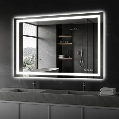 Miniatura 15 de Koonmi Espejo LED de 28 x 20 pulgadas para baño, espejo de tocador antivaho 90CRI con luz delantera y trasera, espejo de pared a prueba de roturas