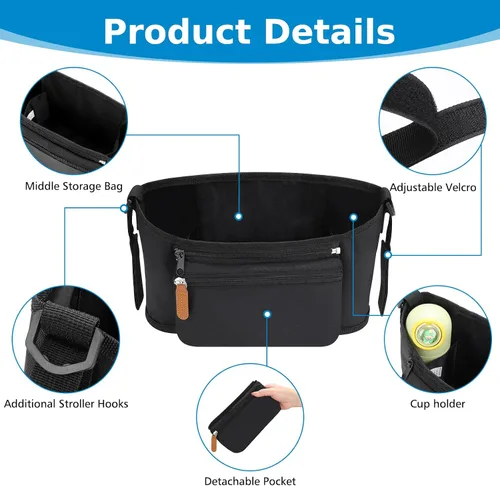 Miniatura 4 de Accmor Organizador universal para cochecito con bolsa desmontable para teléfono, organizador de cochecito, accesorios para Uppababy, Baby Jogger