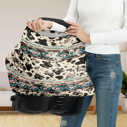 Miniatura 4 de Binienty Funda de lactancia con estampado de vaca azteca para recién nacidos, niñas y niños, fundas elásticas y transpirables para asientos