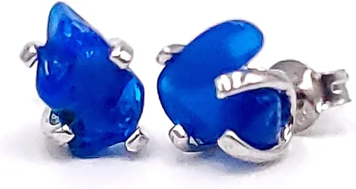 Miniatura 111 de Natural raw gemstone stud earrings with white gold over 925 sterling silver, 6 to 7mm rough genuine quality birthstone gift for her, Uniquelan