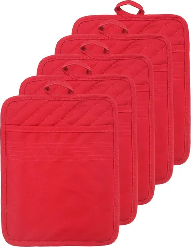 Miniatura 15 de Soporte para olla de horno con bolsillo, de algodón, resistente al calor, para cocina, almohadilla caliente, guantes de horno para cocinar y Gris