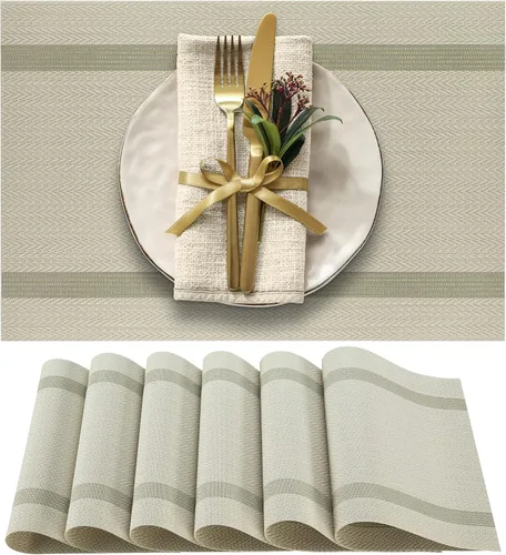 More Décor Manteles Individuales para Mesa de Comedor, Lavables Resistentes al Calor de Vinilo PVC para Comedor y Cocina, Antideslizantes - Juego de