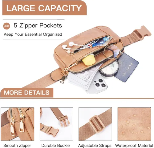 Miniatura 4 de Telena Riñoneras para Mujer Bolsa de Cintura de Cuero Bolsa Cruzada de Moda con Correa Ajustable, Talla única