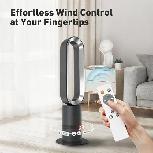 Miniatura 7 de Xcity TP18Pro Bladeless Tower Fan, 2-in-1 Heater & Cooling Fan, 10 Cooling + 3 Heating Levels, Remote Control, Ultra-Quiet for Bedroom & Home Office