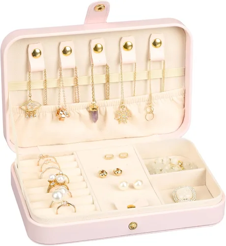 Miniatura 79 de Joyero pequeño, joyero de viaje portátil para mujer, mini organizador de viaje de 2 capas, regalo para mujeres y niñas, negro A