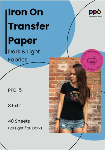 Miniatura 20 de PPD - Papel de transferencia térmica para camisetas de color oscuro para impresora de inyección de tinta, LTR, paquete de 5 hojas de 8.5 x 11