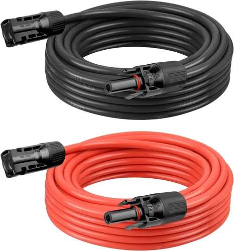 Miniatura 10 de Cable de extensión solar de 10 AWG de 2 pies negro + 2 pies de rojo, cable de panel solar de calibre 10 macho a hembra, alambre de cobre estañado