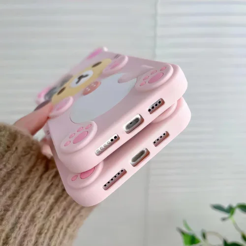 Miniatura 4 de IAIYOXI Funda de teléfono con diseño de oso de dibujos animados 3D para iPhone 13 Mini, moderna y elegante, divertido diseño de oso rosa, funda