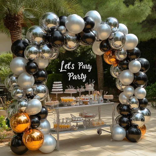 Miniatura 5 de Bezente Globos de látex de confeti negro y plateado, 60 globos de 12 pulgadas, cromados metálicos y confeti de 12 pulgadas, para Año Nuevo