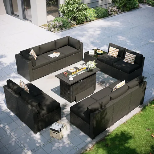 Miniatura 31 de Aoxun Juego de muebles de patio, 7 piezas de sofás seccionales para exteriores con funda impermeable, mimbre de ratán para exteriores, juego