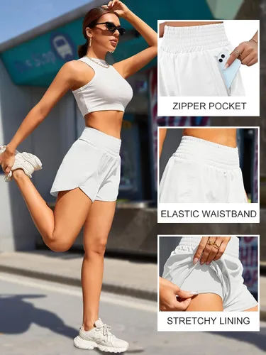 Miniatura 5 de BMJL Pantalones cortos deportivos para mujer, de cintura alta, con bolsillos, deportivos, para gimnasio, elásticos, para entrenamiento
