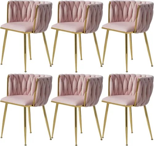 Miniatura 28 de Nrizc Juego de 2 sillas de comedor de terciopelo, sillas de comedor tapizadas tejidas con patas de metal dorado, sillas decorativas modernas