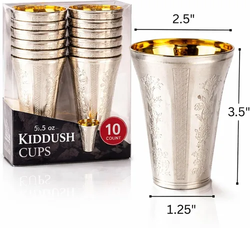 Miniatura 3 de DECORLINE Kiddush/Kiddish - Taza redonda de 5.5 onzas, vasos desechables plateados con interior dorado, vasos de diseño elegante para Pascua