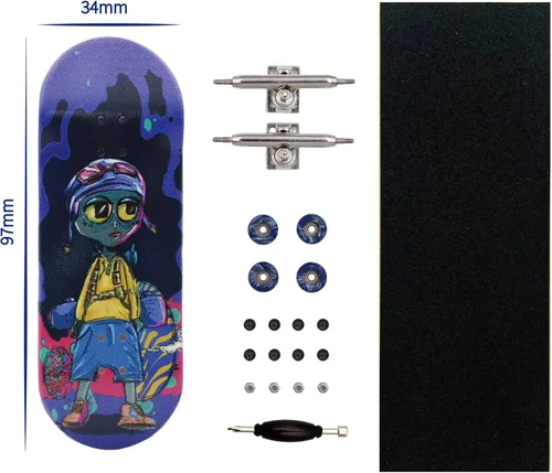 Miniatura 2 de Pro Patineta para dedos 34mm de madera con camiones profesionales y ruedas CNC (Alien)