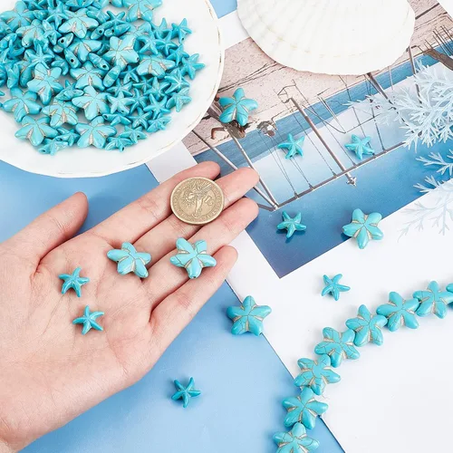 Miniatura 3 de Arricraft Alrededor de 118 cuentas de turquesa, 2 estilos de estrellas de mar sintéticas turquesa estrella de mar dijes para hacer pulseras