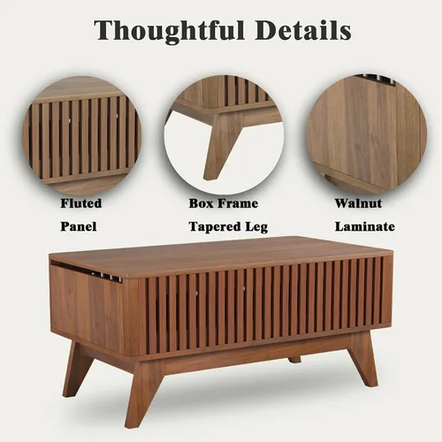 Miniatura 4 de Mesa de centro elevable con compartimento oculto, mesa de centro moderna de mediados de siglo para sala de estar, mesa central de granja de diseño