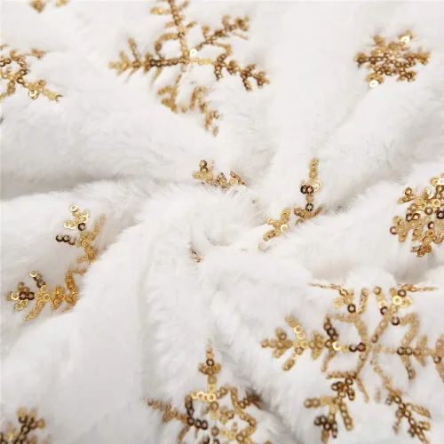 Miniatura 4 de Sattiyrch - Falda de árbol de Navidad con lentejuelas de 48 pulgadas, blanca suave y gruesa con decoraciones de copos de nieve dorados para árbol