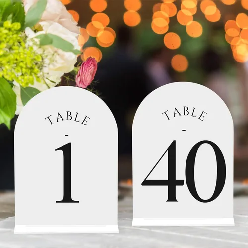 Miniatura 21 de JOYIT Números de Mesa de Boda en Arco 1-10 con Soportes – Letreros Acrílicos Impresos por Ambos Lados de 5" X 7" con Fondo Negro y Texto Blanco