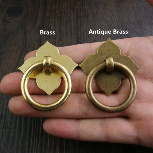 Miniatura 3 de dophee 1 anillo de puerta de latón para muebles de 1.89 x 1.69 pulgadas con tornillos, latón antiguo