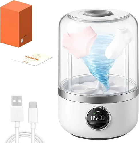 Taza de lavandería ultrasónica portátil, taza de lavado portátil Turbo Spin - Mini lavadora inalámbrica recargable USB-C para ropa interior y