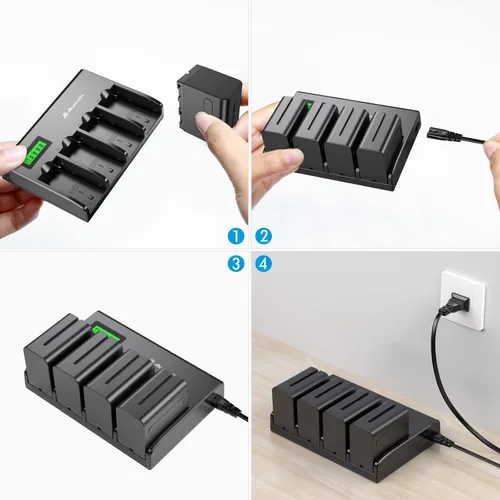 Miniatura 8 de Powerextra Cargador de batería de 4 canales con pantalla LCD para cámara Sony NP-F970, NP-F960, NP-F950, NP-F930, NP-F770, NP-F750, NP-F570, NP-F550