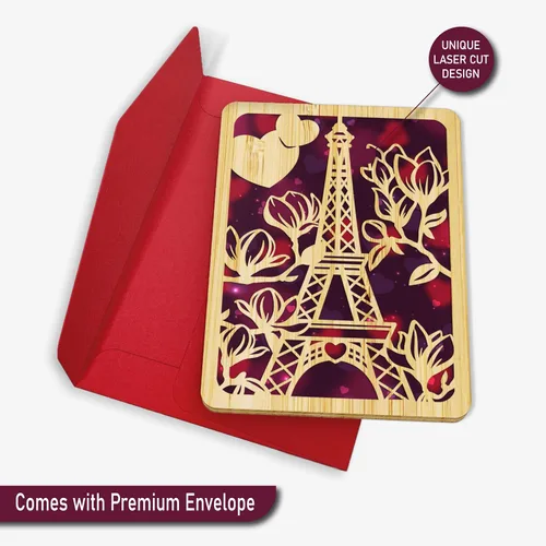 Miniatura 5 de Tarjeta de feliz día de San Valentín para esposa o novia, hecha de bambú real, 5 x 7 pulgadas, 1 paquete (sobre incluido), corte láser, tarjeta