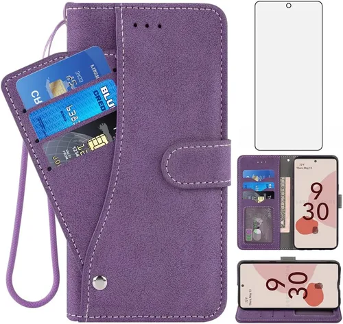 Asuwish Funda tipo cartera compatible con Google Pixel 6A 5G 2022 y protector de pantalla de vidrio templado, con cordón, soporte para tarjetas de
