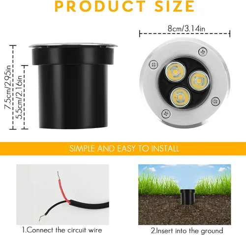 Miniatura 2 de Iluminación de paisaje de bajo voltaje, luz LED para pozo, 3 W, 12 V, 24 V, luz de paisaje al aire libre, impermeable, IP67, camino, entrada, Blanco
