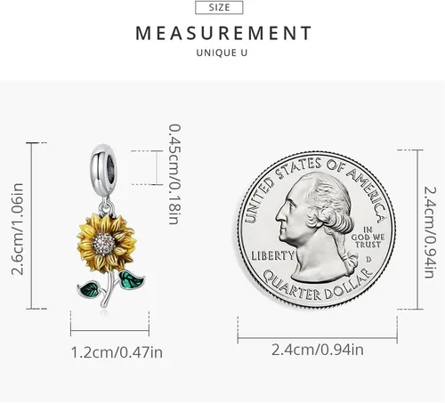 Miniatura 6 de Shysnow Pulseras de plata de ley 925 con dije de girasol, chapado en oro, circonita cúbica, con abalorios, brazalete, collar
