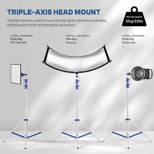 Miniatura 4 de Soporte de luz para fotografía, 10.5 pies/126.0 in de acero inoxidable resistente para fotografía con tornillo universal de 1/4 a 3/8 pulgadas