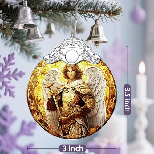 Miniatura 4 de Decoraciones navideñas de Arcángel Miguel - Adornos de Navidad para árbol Decoración de árbol de Navidad de ángel de armadura dorada Adornos