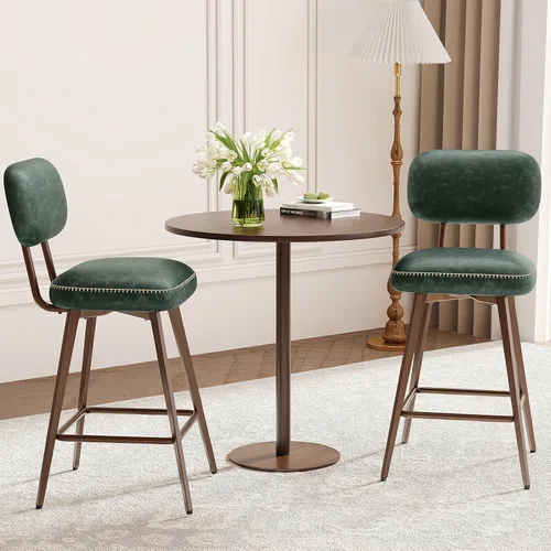 Miniatura 24 de MALOL 26“ PU Leather Swivel Bar Stools Set of 2, Mid Century Counter Height Bar Chairs with Low Back and Metal Legs, Modern Bar Stool Chair for