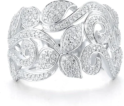 Miniatura 2 de Santuzza Anillo de plata de ley 925 con patrón de vid y hojas de circonita cúbica blanca para mujer