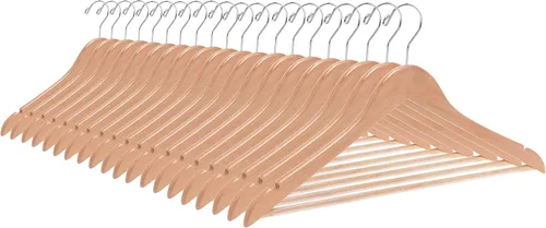 Miniatura 8 de Perchas de madera de calidad, ligeramente curvadas, resistentes con elegantes ganchos cromados, color natural, juego de 80