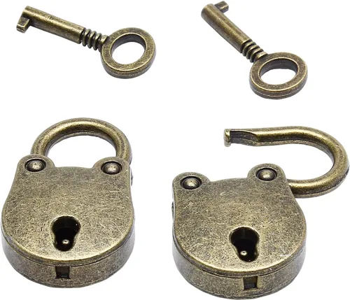 Miniatura 4 de Litoexpe Candado antiguo de bronce de metal pequeño con llave, cerradura de estilo vintage para caja de joyería, caja de almacenamiento, libro