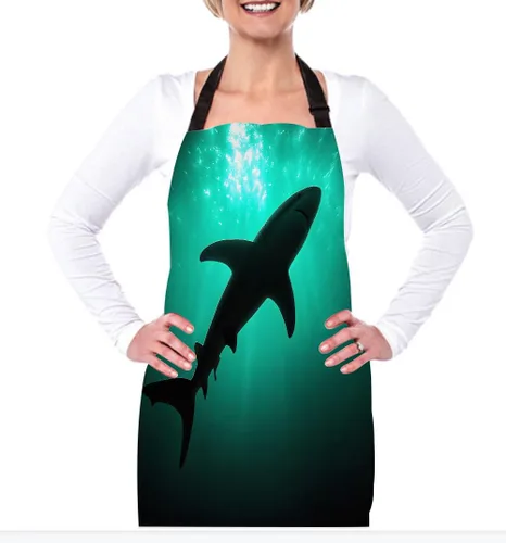 Miniatura 2 de Delantal de Cocina de Cocina Tiburón Marino Verde Delantal de Cocina para Hornear Chef Delantal Impermeable para Mujeres Hombres 31X27 Pulgadas