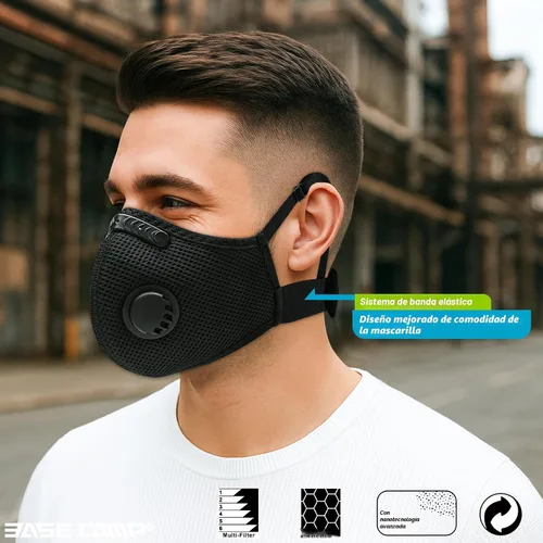 Miniatura 2 de BASE CAMP M Plus Máscara antipolvo, Máscara facial reutilizable y transpirable con 6 filtros de carbón activado para carpintería, construcción