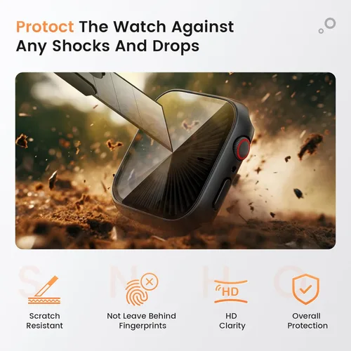Miniatura 5 de Goton Funda impermeable con protector de pantalla para Apple Watch, película de vidrio templado antiespía para iWatch, carcasa de policarbonato