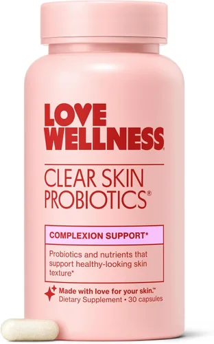 Love Wellness Clear Skin Probiotic | Elimina las espinillas hormonales, enrojecimiento y minimizador de poros | Cuidado de la piel con zinc,