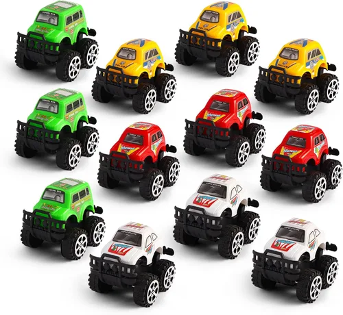 Manmel Paquete de 12 Autos de Retroceso para Niños, Mini Vehículos de Carreras a Granel, Juguetes de Camión Monstruo, Recuerdos de Fiesta para Niños