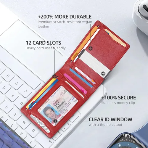 Miniatura 76 de Zitahli - Billeteras delgadas RFID para hombres, billetera de cuero flexible con clip de dinero, cartera minimalista con bolsillo frontal