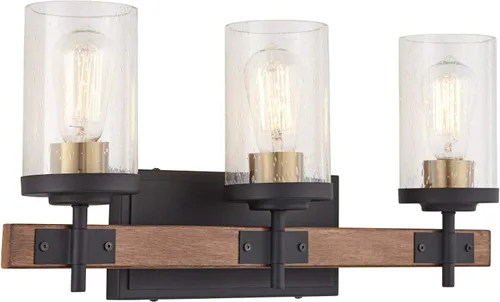 Miniatura 6 de Possini Euro Design Kata Farmhouse - Lámpara de pared rústica de madera sintética negra con cable de 22 pulgadas, 3 lámparas, cristal cilíndrico