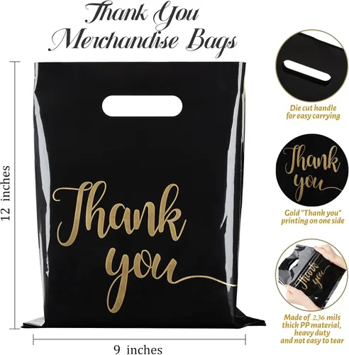 Miniatura 2 de ZORRITA Paquete de 100 bolsas de agradecimiento para pequeñas empresas, bolsas de plástico de 9 x 12 pulgadas con asas, bolsa de mercancía al por